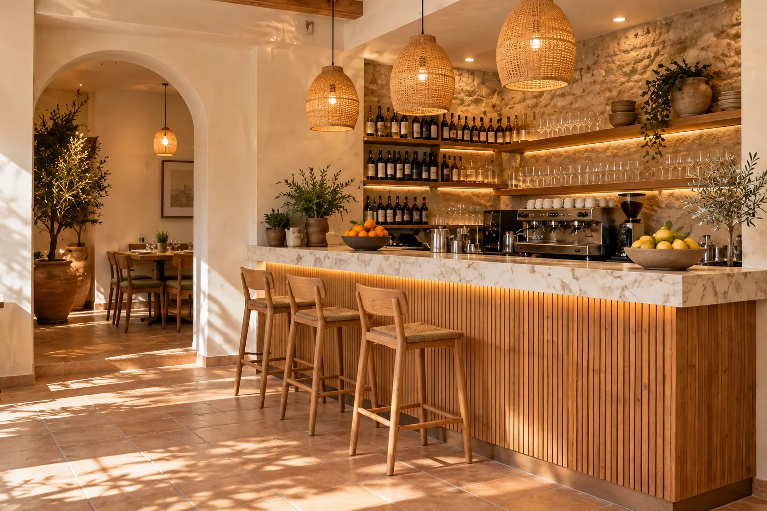 Restaurant bar with an espresso machine